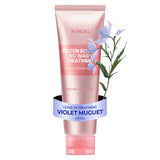 Kundal protein bond no wash treatment with a floral design on a white. PROTEIN BONDING CARE NO WASH TREATMENT 4.39fl. oz. IN VIOLET MUGUET SCENT WITH HEAT PROTECTION AND DAMAGE REPAIR. background