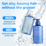 Kundal Airy Volume Hyaluron Shampoo and Treatment bottles with water splash on a light blue
KUNDAL Airy Volume Hyaluron Hair Care: Clinically proven to increase hair volume by 39.5% and reduce scalp oil by 93%. background