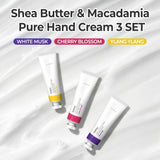 SHEA BUTTER AND MACADAMIA PURE HAND CREAM 3 SET 1.69fl. oz. EACH: WHITE MUSK, CHERRY BLOSSOM, YLANG YLANG