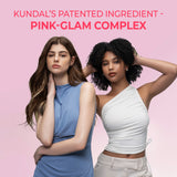 Two women posing against a pink background with text about Kundal's Pink-Glam Complex.