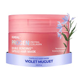 Kundal Progen hair mask jar with floral design on a white background